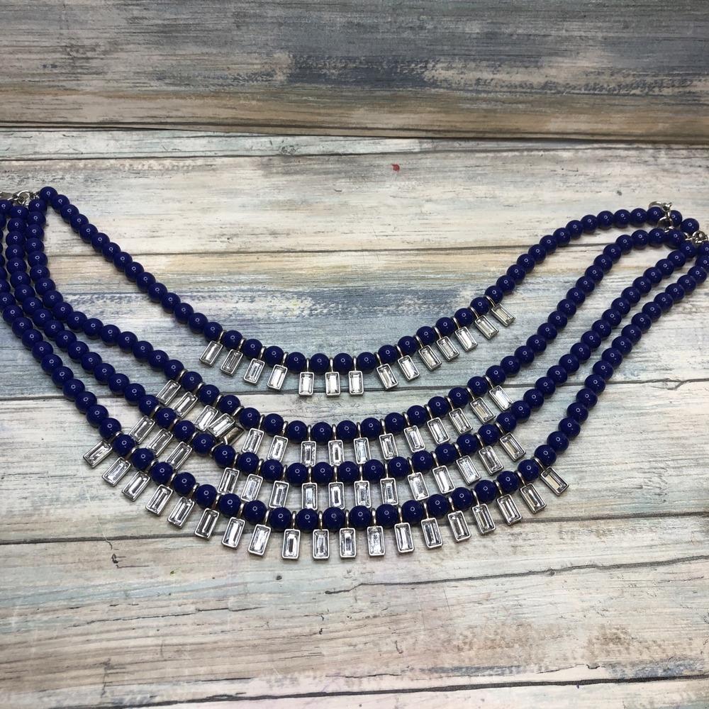 Banana Republic Tutti Frutti Bauble Necklace Blue And Silver Tone Layered 18"